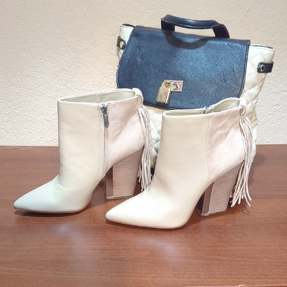 Sam Edelman Cream Ankle Boots with Fringe